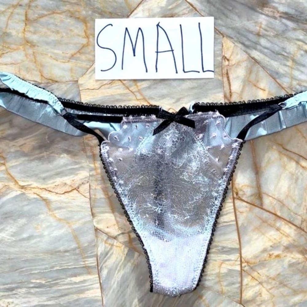 Rare Dream Angels Ruffle Panty V-String Thong Mint Shimmer Dot Panty Small